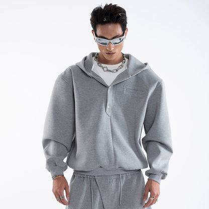 Multi-Button Zipper Hoodie & Wide Leg Sweatpants Setup WN20645