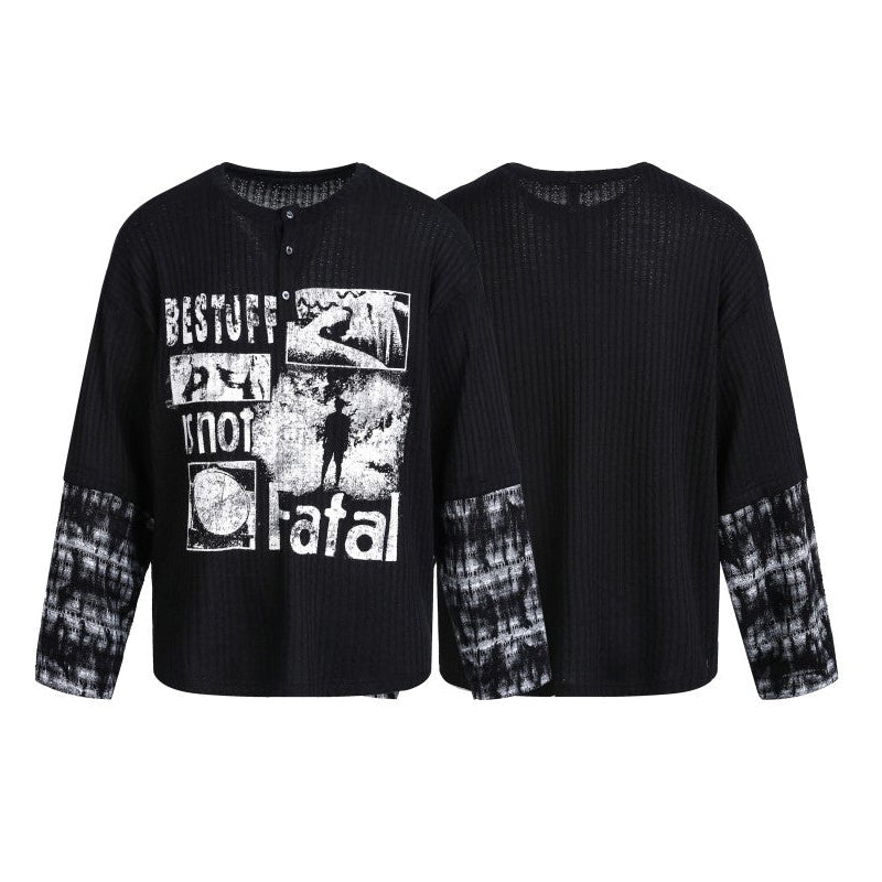Ribbed Graphic Print Long Sleeve T-Shirt WN28073