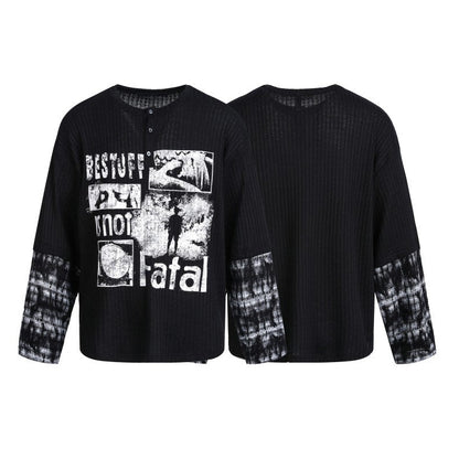 Ribbed Graphic Print Long Sleeve T-Shirt WN28073