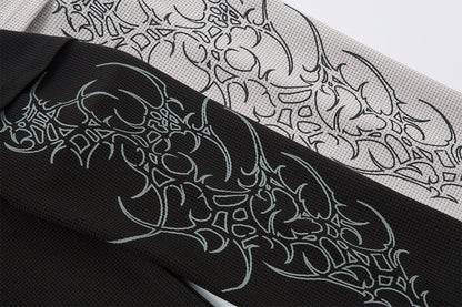 PU Leather Collar Thorn Print Fake Layered Long Sleeve Polo Shirt WN25550