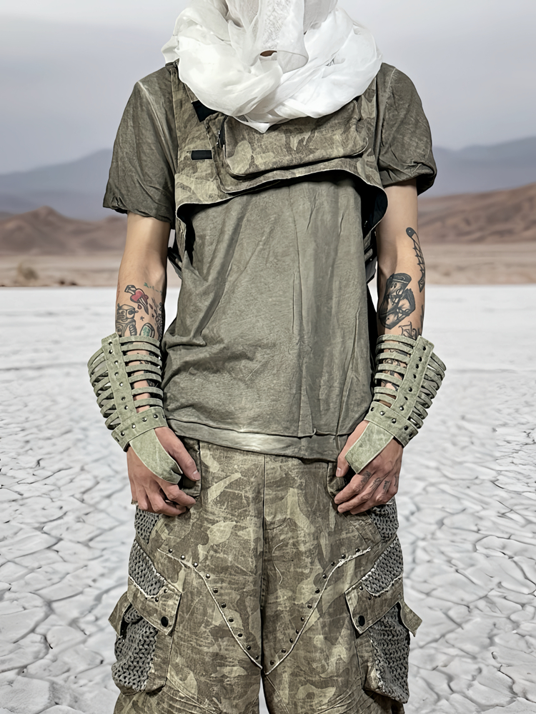 Deconstructed Hollow Rivet Mecha  Fingerless Gloves WN21982