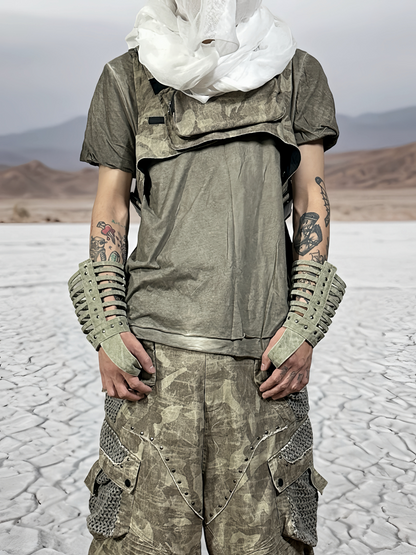 Deconstructed Hollow Rivet Mecha  Fingerless Gloves WN21982