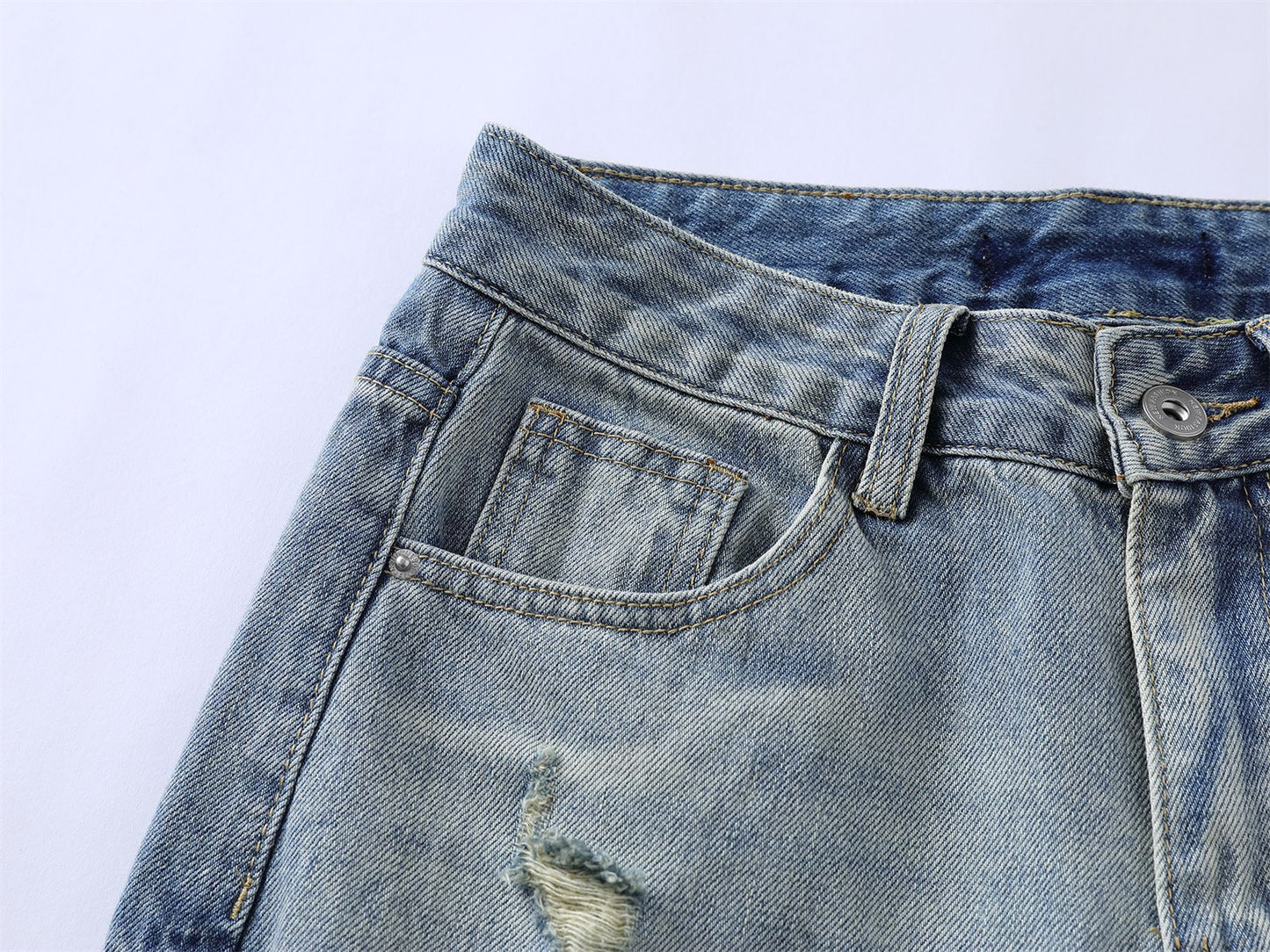 Washed Damage Wide Leg Micro Flare Denim Jeans WN16551