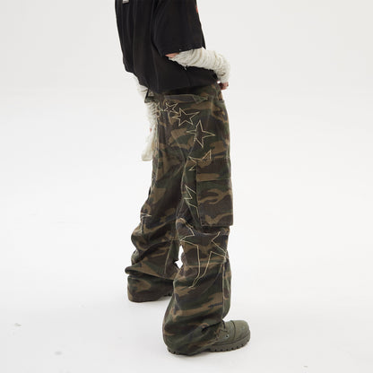 Camouflage Wide-leg Straight Denim Jeans WN6280