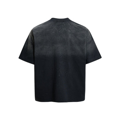 Washed Damage Portrait Print Short Sleeve T-Shirt WN25489