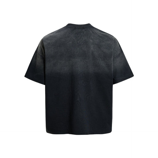 Washed Damage Portrait Print Short Sleeve T-Shirt WN25489