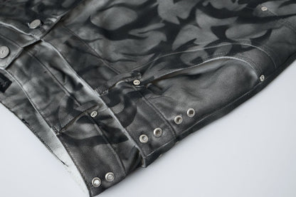 Washed Graffiti Dirty-Dye Denim Half Pants WN25741