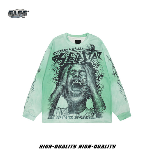 Artwork Face Graphic Long Sleeve T-Shirt WN26469