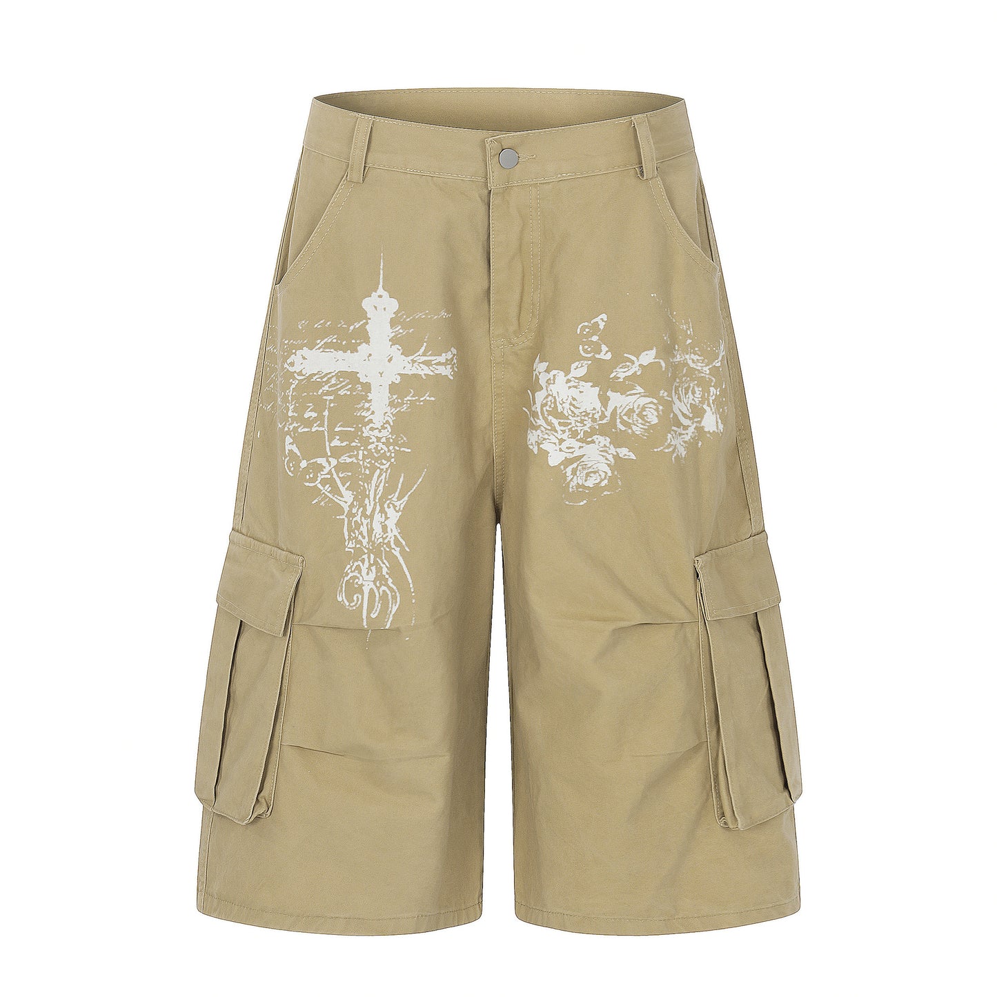Washed Wide Leg Cargo Half Pants WN25647