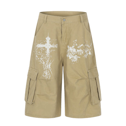 Washed Wide Leg Cargo Half Pants WN25647