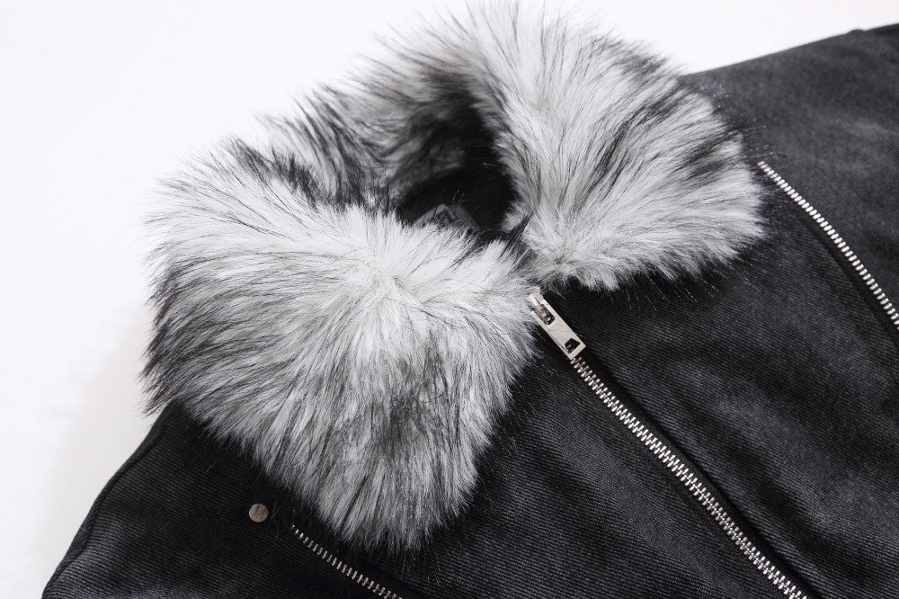 Cropped Fake Fur Collar Quilted Jacket WN28047