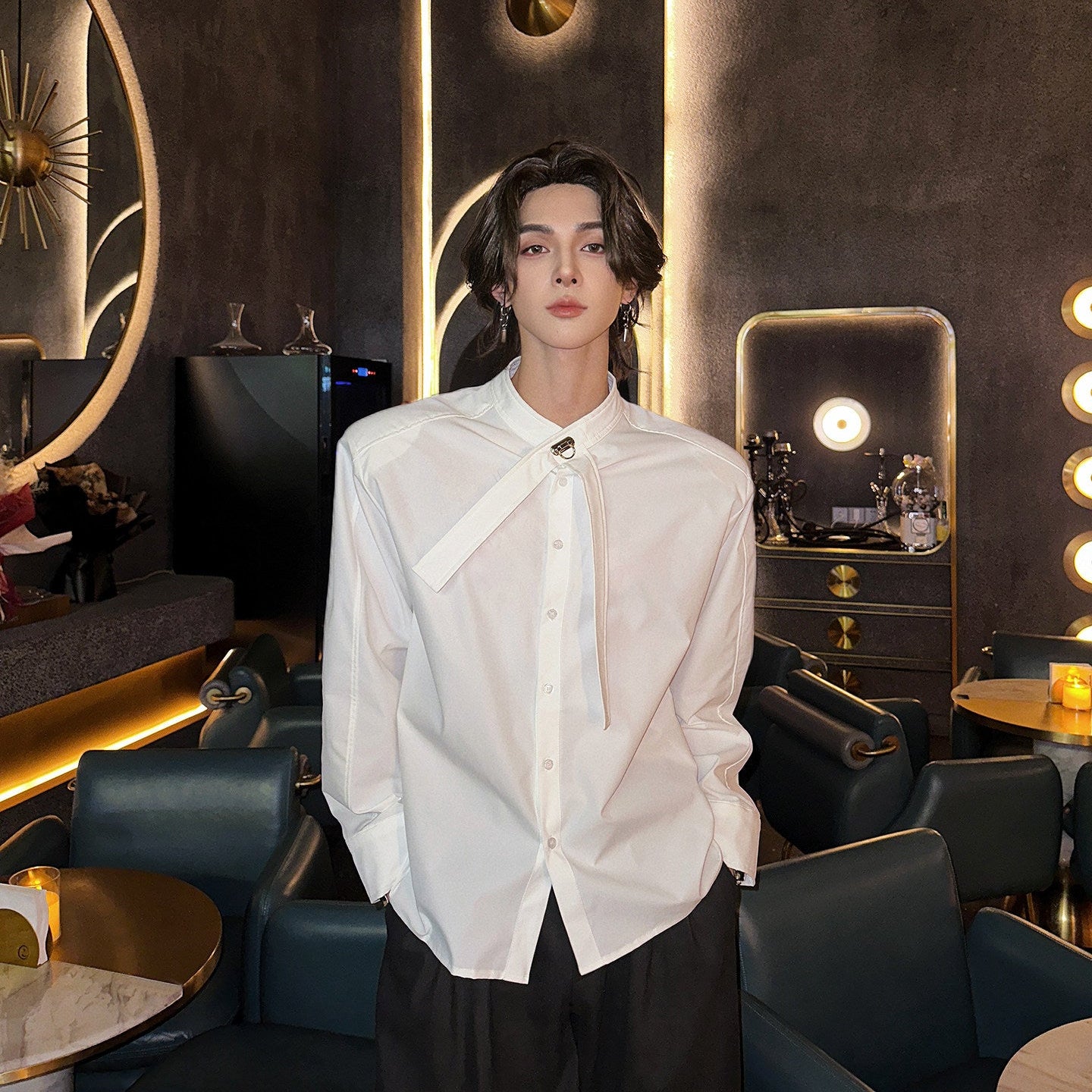 Oversize Bow Tie Long Sleeve Shirt WN25109