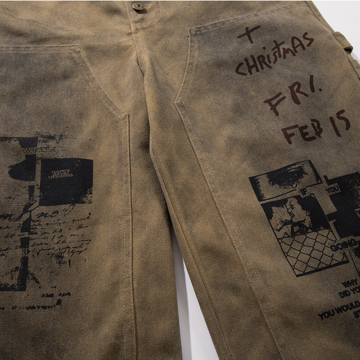 Washed Portrait Letter Print Denim Half Jeans WN25423