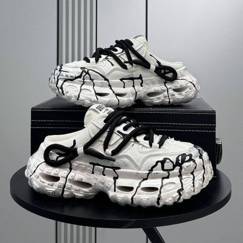 Chunky Platform Printed Lace-Up Sneaker Mules WN24851