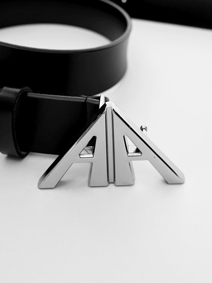 Metal Double A-shaped LOGO Sharp Design Cowhide Belt WN7491