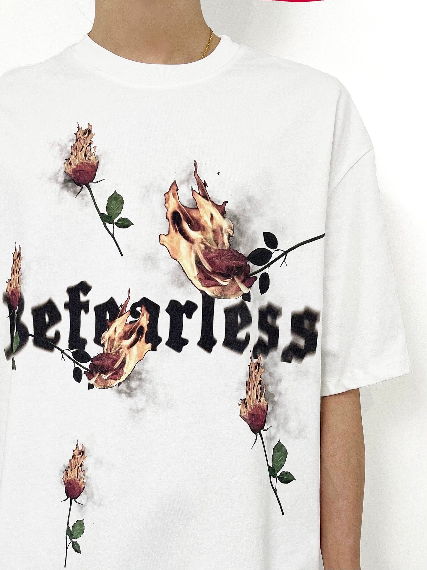Flame Rose Print Short Sleeve T-Shirt WN24261