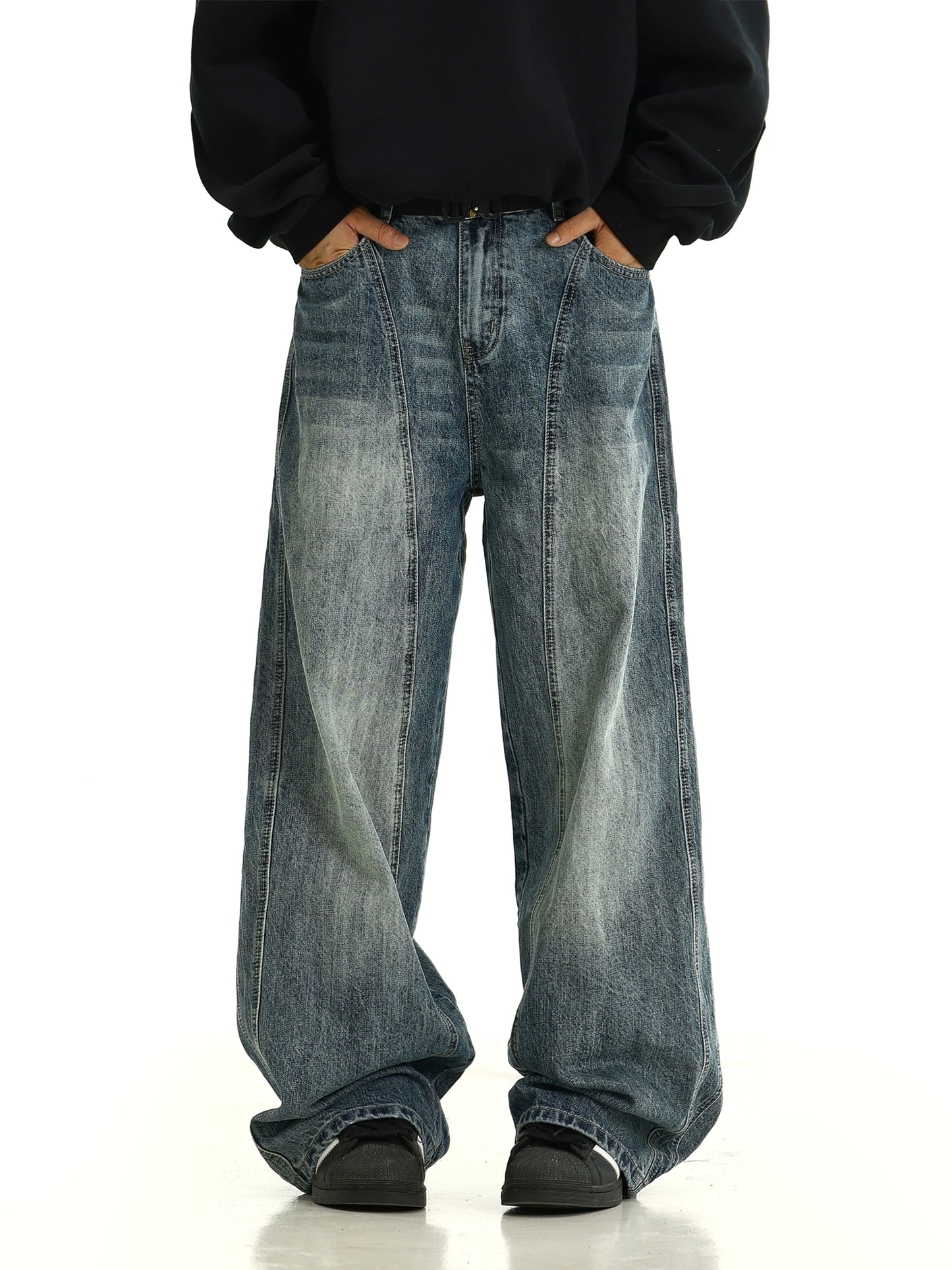 Washed Wide-Leg Straight Denim Jeans WN10617