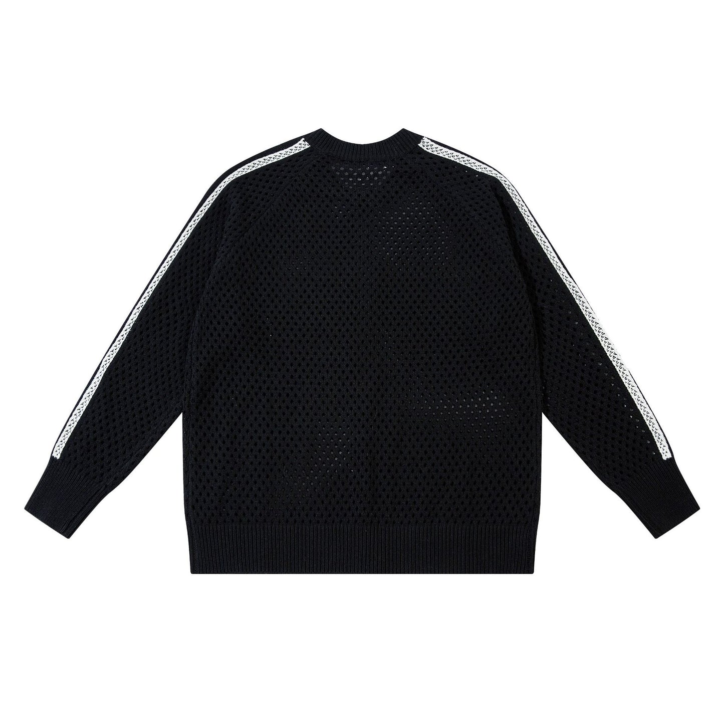 Striped Hollow-Out Zipper Knit Cardigan WN11272