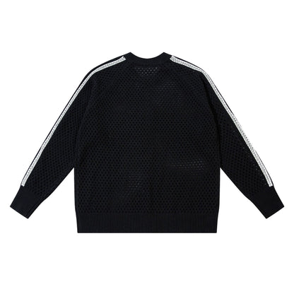 Striped Hollow-Out Zipper Knit Cardigan WN11272