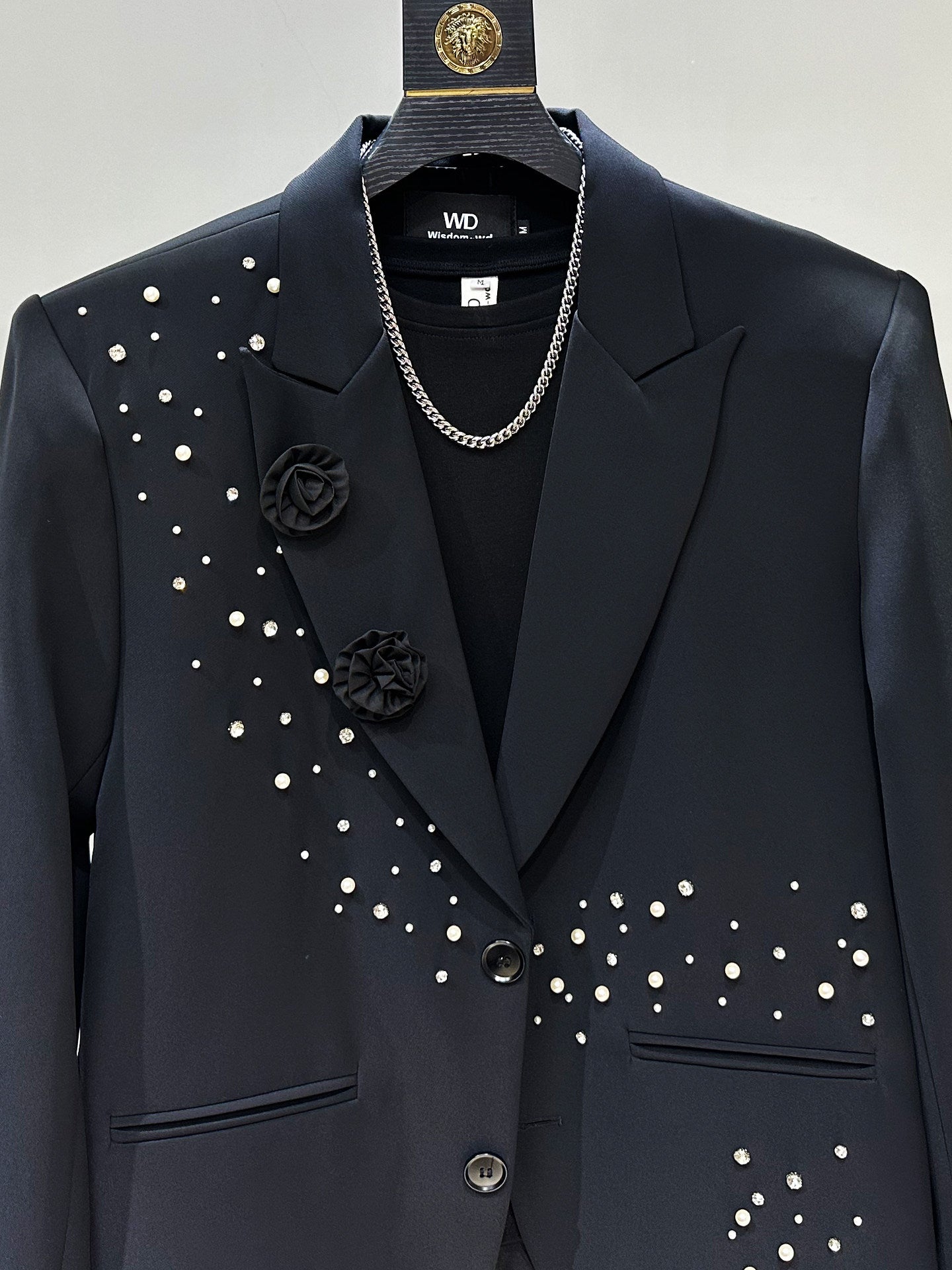 Beaded Rhinestone Oversize Tailored Jacket & Flare Trousers Setup WN23880