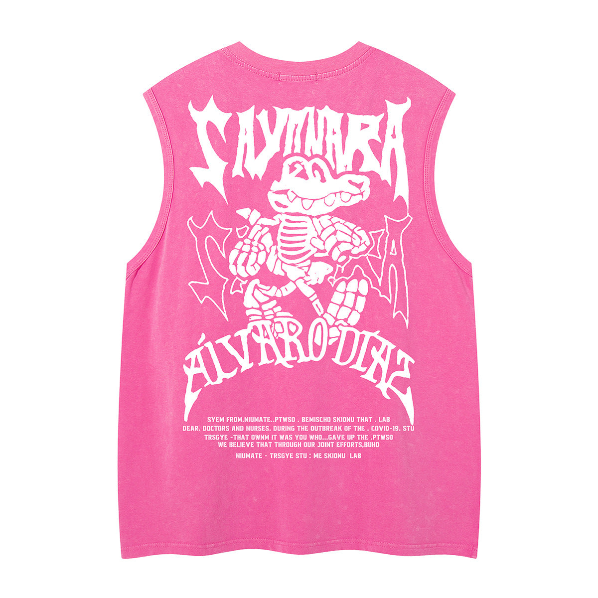 Washed Skeleton Crocodile Letter Print Sleeveless T-Shirt WN26882