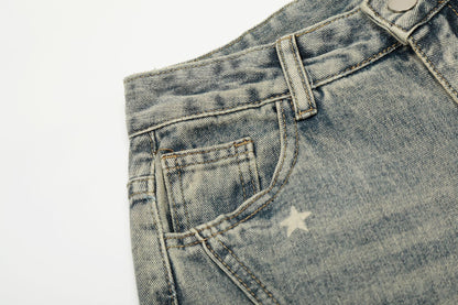 Star Print Curved Denim Jeans WN25482
