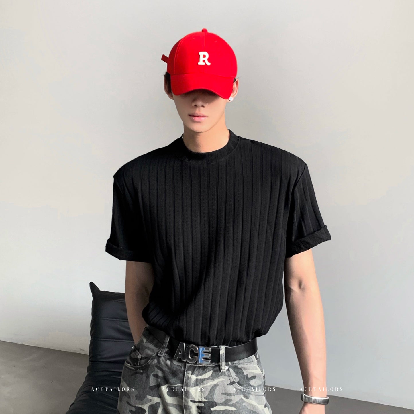 Vertical Stripe Knit Short Sleeve T-Shirt WN20085