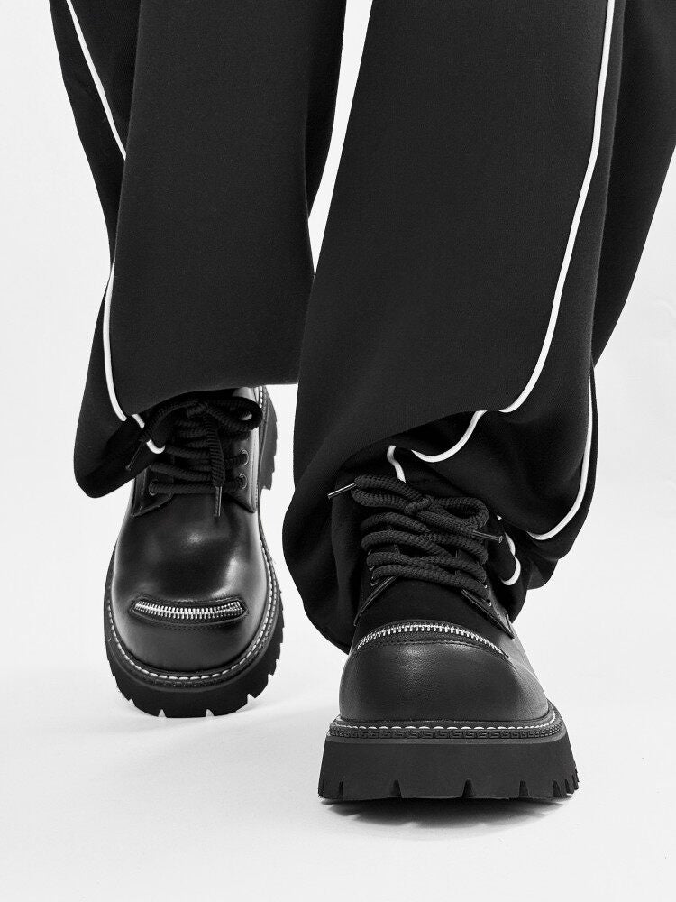 Lace Up Zipper Detail Thick Sole Shoes WN24503