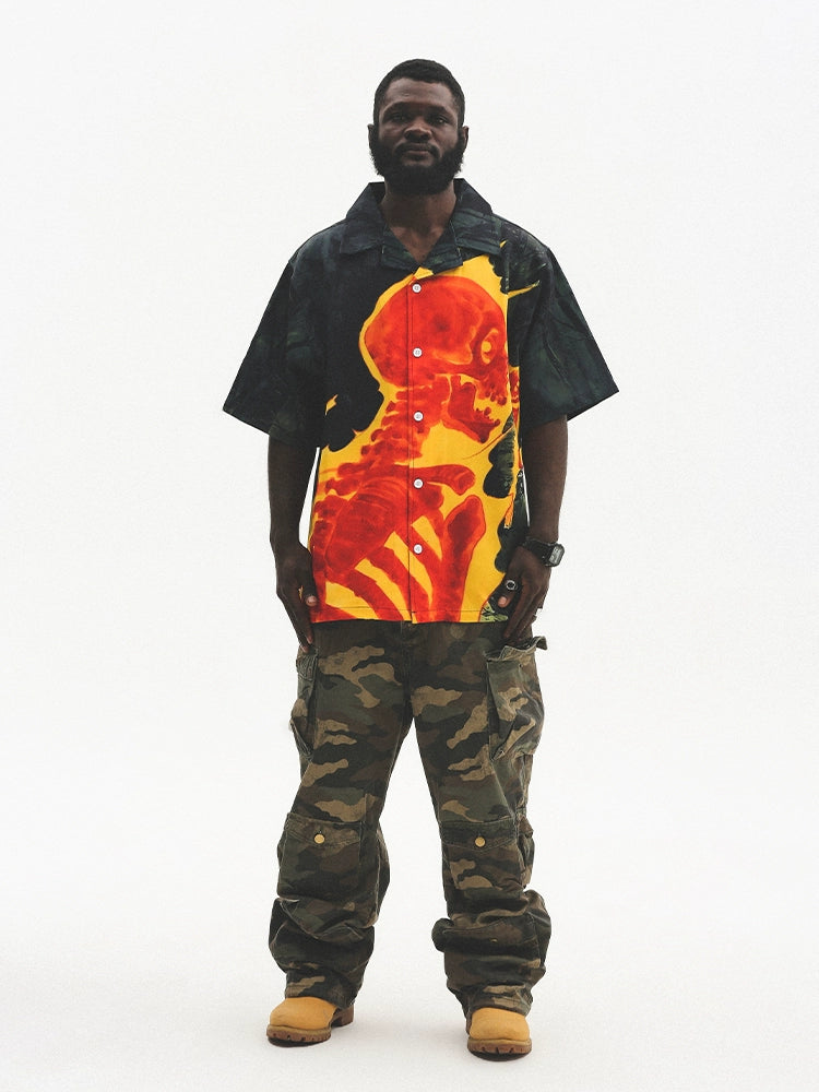 Skull Print Oversize Short Sleeve Shirt WN17724