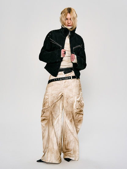 Stand Neck Wax Coating Oversize Jacket WN27446