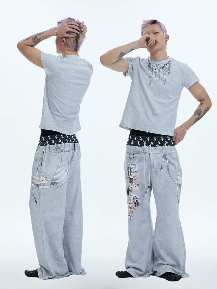 Cartoon Chain Print Stretch Short Sleeve T-Shirt WN17077