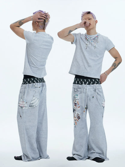 Cartoon Chain Print Stretch Short Sleeve T-Shirt WN17077