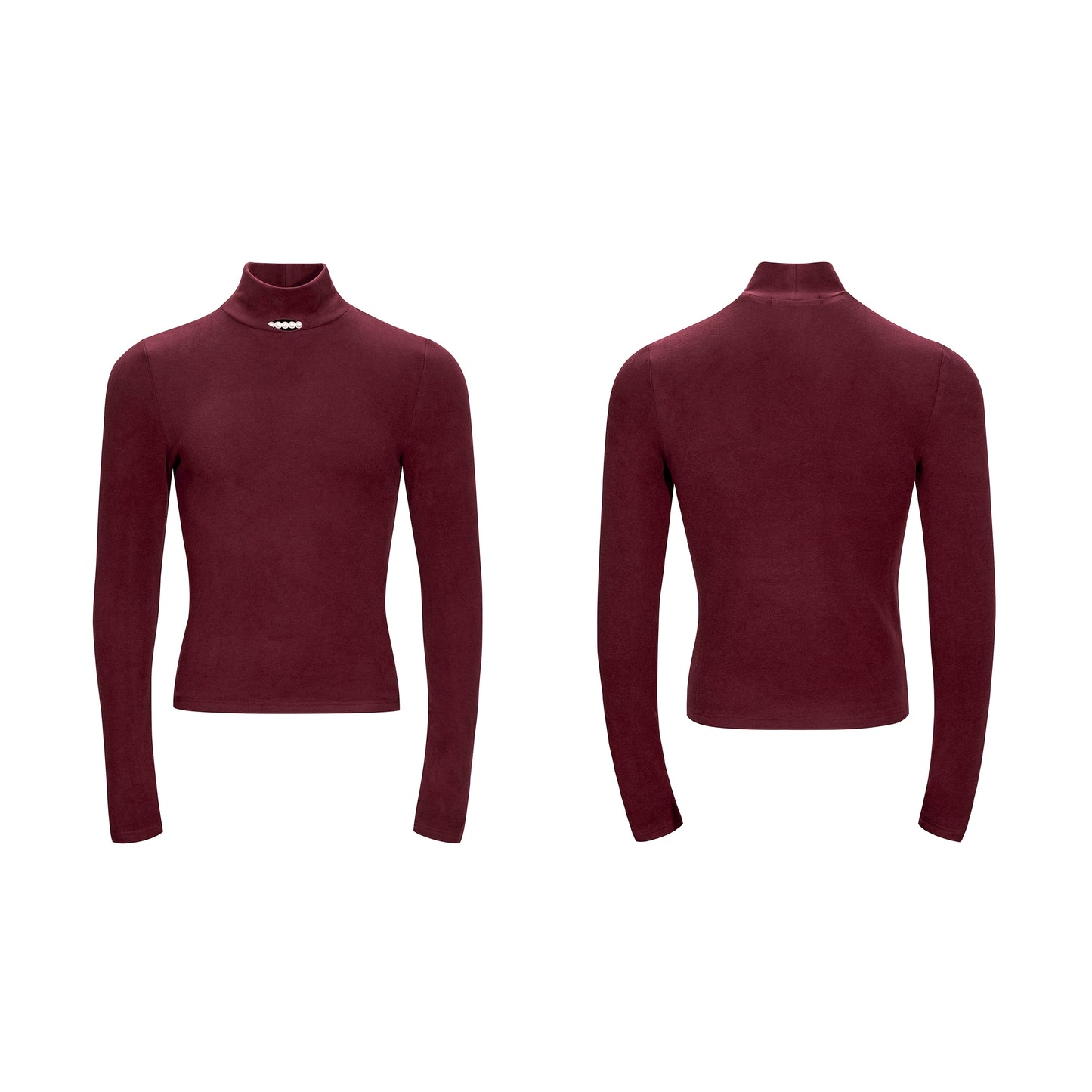 High-Neck Pearl Detail Long Sleeve T-Shirt WN22122