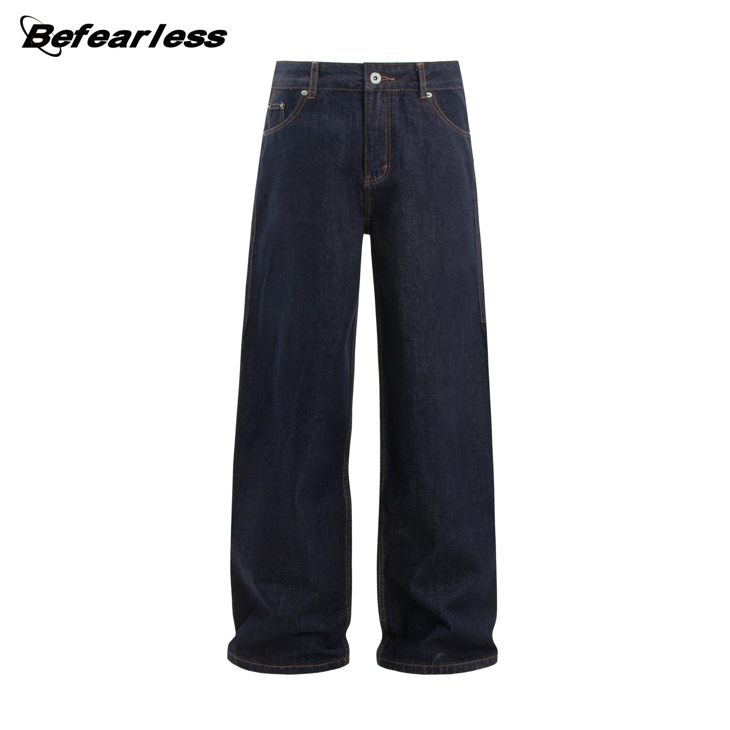 Raw Denim Metal Buckle Straight Jeans WN26308