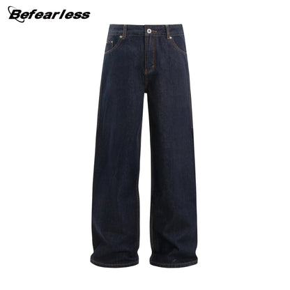 Raw Denim Metal Buckle Straight Jeans WN26308