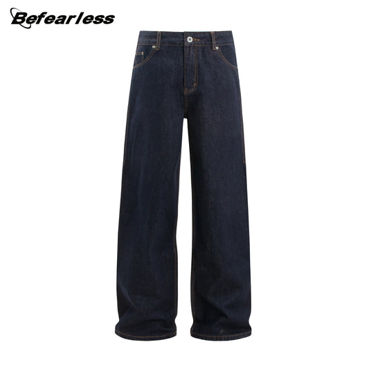 Raw Denim Metal Buckle Straight Jeans WN26308