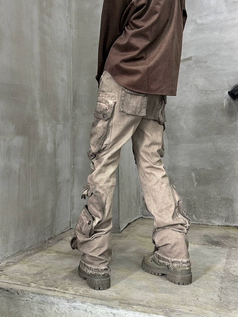 Washed Multi-Pocket Wide Leg Cargo Pants WN21172