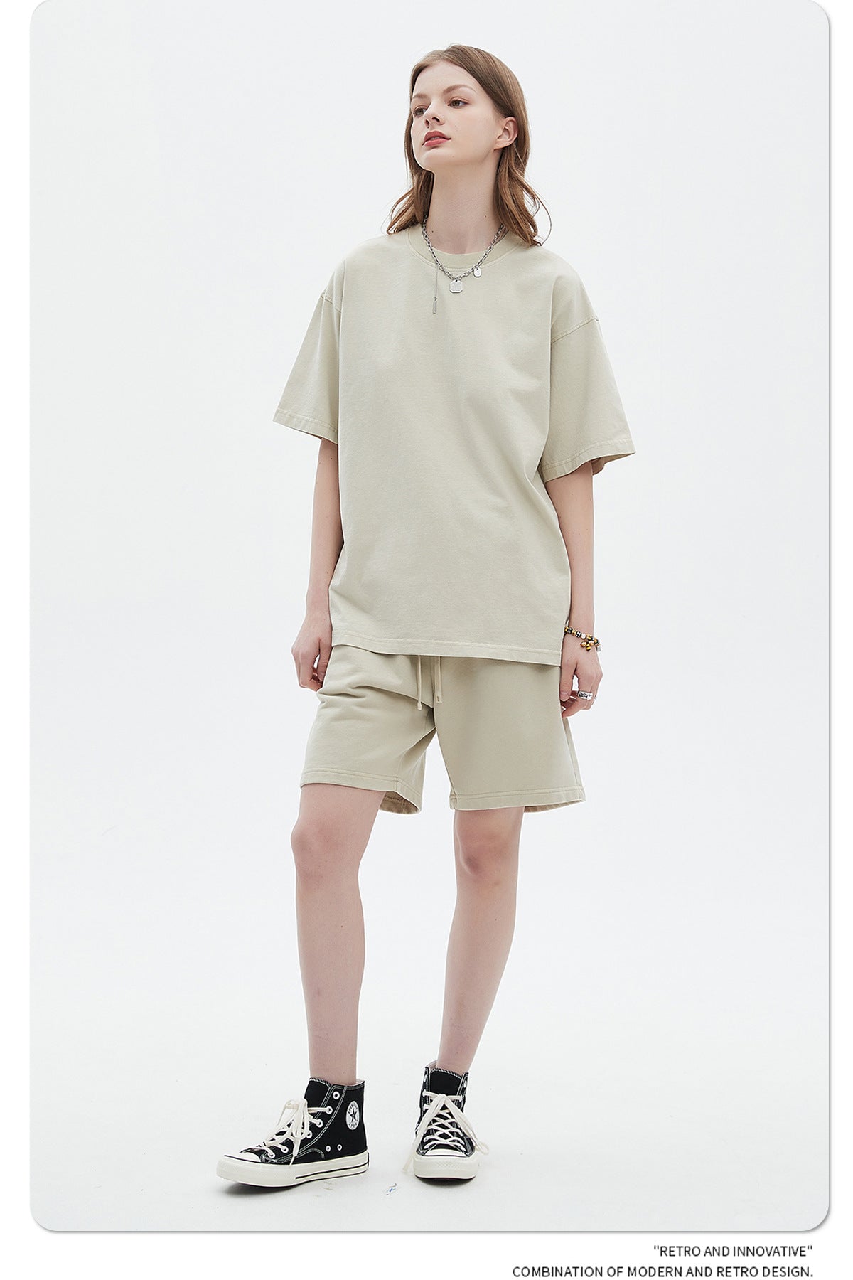 Oversize Washed Short-sleeve-T-shirt & Washed Short Sweatpants Setup WN6633-K