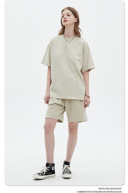 Oversize Washed Short-sleeve-T-shirt & Washed Short Sweatpants Setup WN6633-K