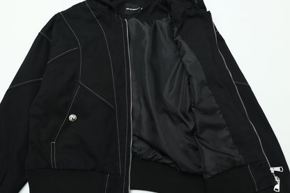 Metal Buttons Patchwork Hooded Jacket WN16109