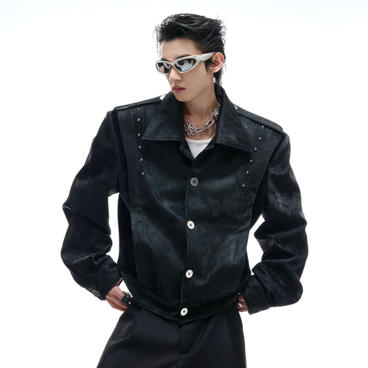 Studs Graphic Print Embroidery PU Leather Jacket WN20548