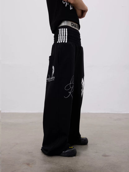 Horse Logo Embroidery Reversible Baggy Sweat Pants WN19065