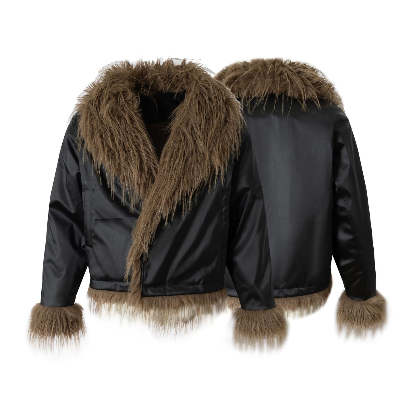 Fake Fur Collar Fleece Lining PU Leather Jacket WN21894