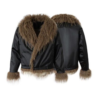Fake Fur Collar Fleece Lining PU Leather Jacket WN21894