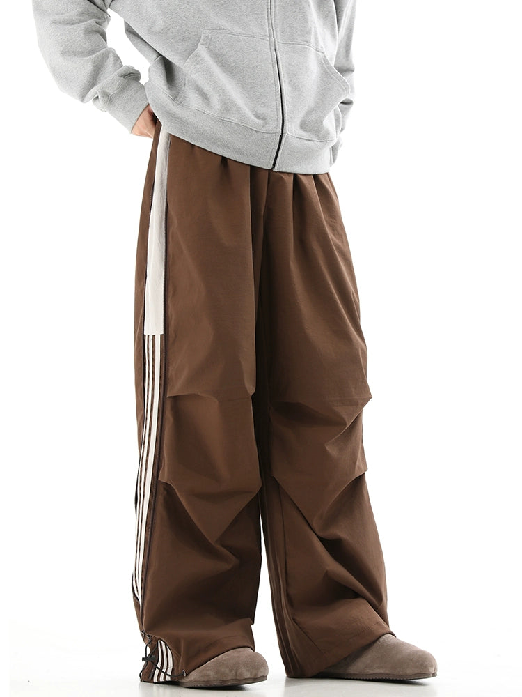 Side Stripe Fleece Linning Wide-Leg Sporty Pants WN10367