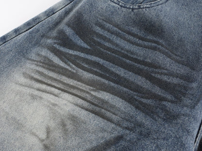 Crackle Washed Wide Leg Denim Jeans WN27840