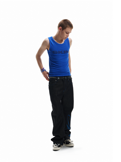 Ribbed Logo Print Tank Top WN27230