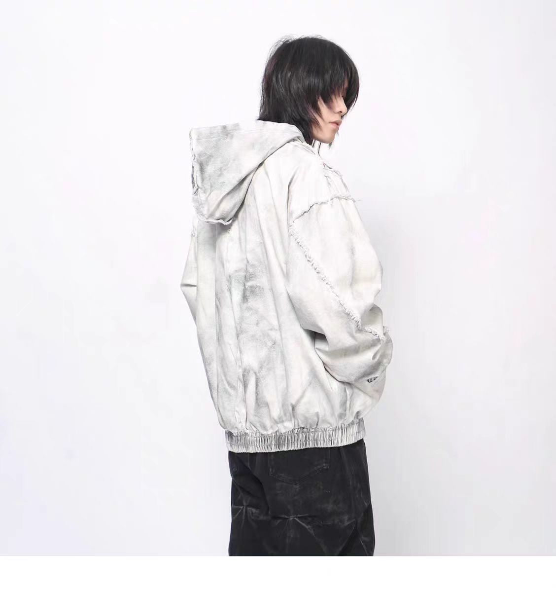 Frayed Damage Hooded Zipper Jacket WN27974