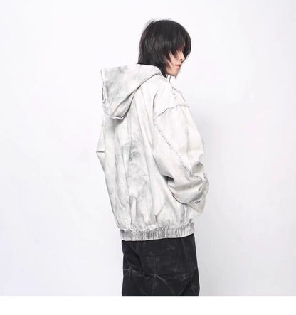 Frayed Damage Hooded Zipper Jacket WN27974
