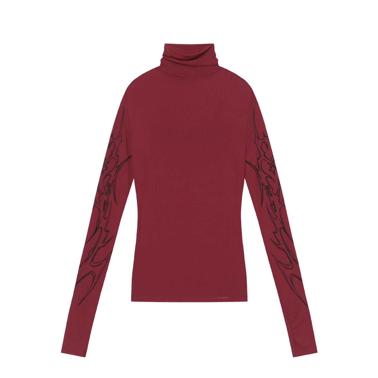 High-Neck Mesh Graphic Print Long Sleeve T-Shirt WN25627